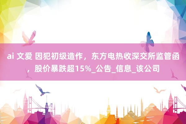 ai 文爱 因犯初级造作，东方电热收深交所监管函，股价暴跌超15%_公告_信息_该公司